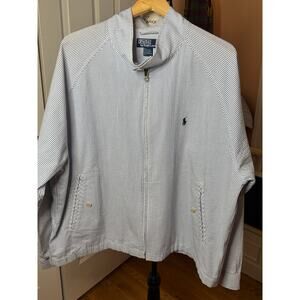 Vintage Ralph Lauren Men's blue and white seersucker jacket size
